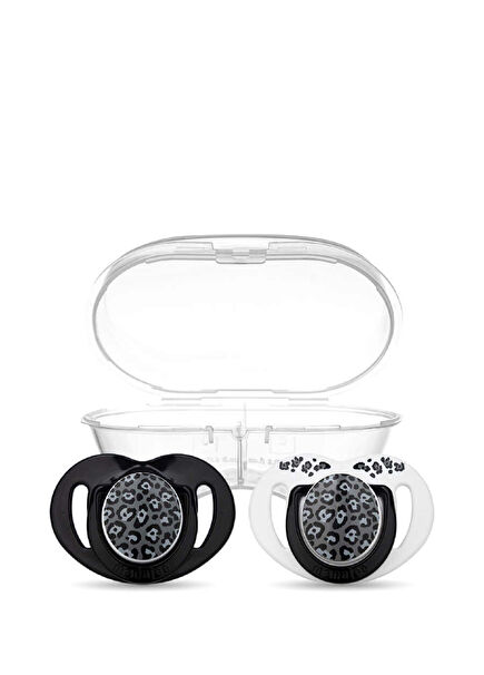 Anthracite Leopard Desenli Sterilizasyon Saklama Kutulu 0 Ay+ Silikon 2'li Ortodontik Emzik