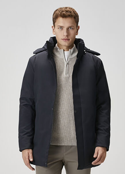 Navy Blue Hooded Long Coat