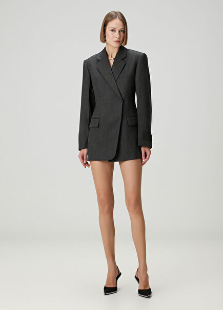 Siyah Mini Yün Blazer Elbise