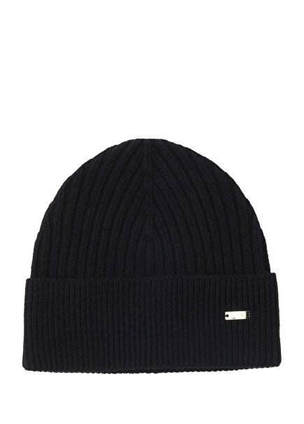 Navy Blue Logo Detailed Men's Wool Beanie