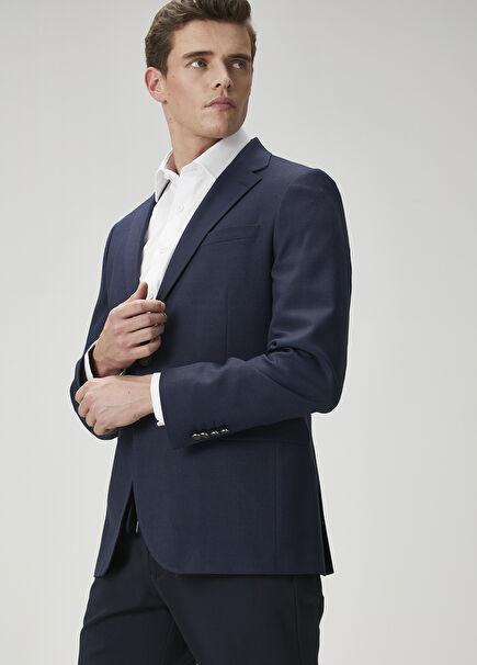 Navy Blue Eyelet Textured Blazer