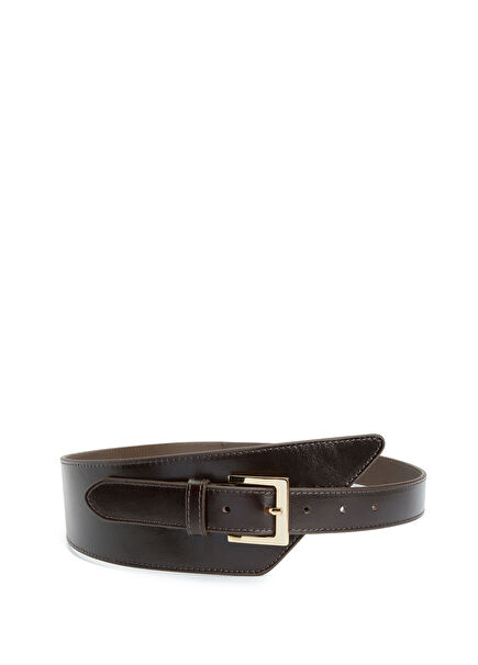 Brown Square Buckle Leather Waist Belt