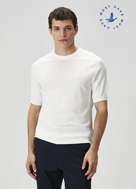 Kırık Beyaz Kısa Kollu Kazak