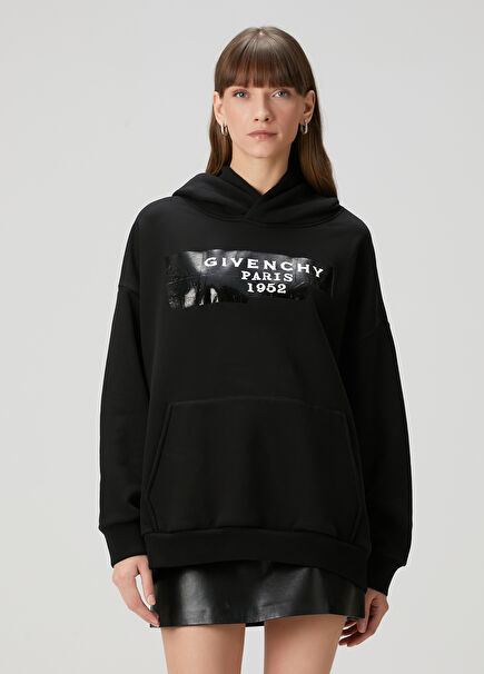 Siyah Kapüşonlu Sweatshirt
