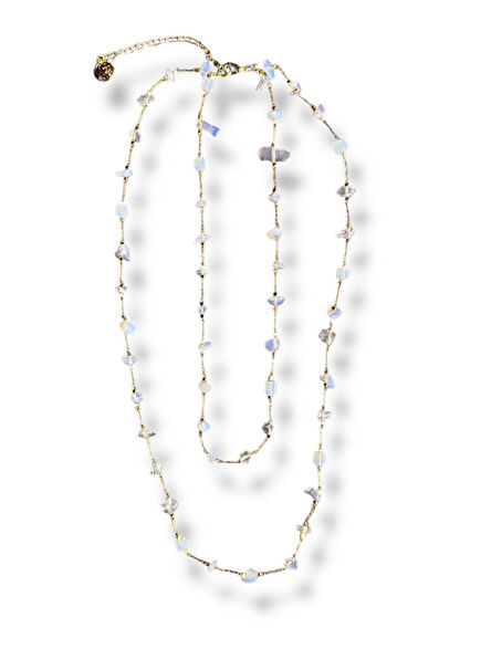 Ay Taşı Kırık Taş 24 Ayar Altın Kaplama Kadın Kolye