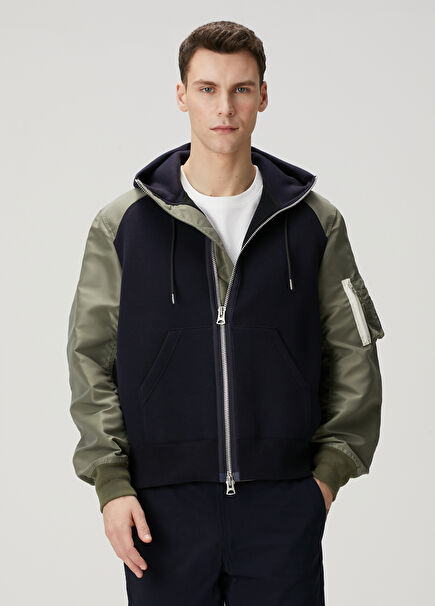 Navy Blue Green Hooded Coat