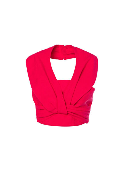 Meria Koton Boyundan Bağlamalı Pembe Kısa Büstiyer