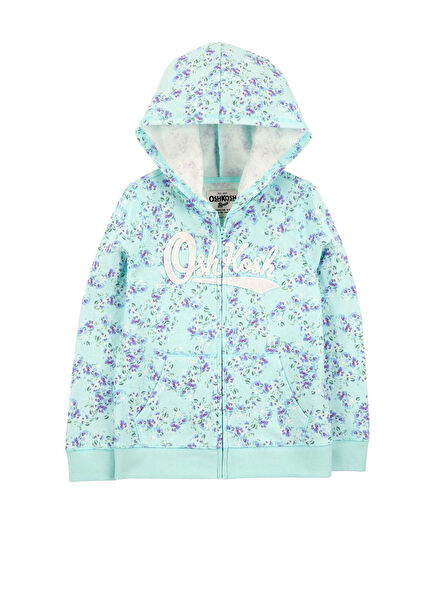 Renkli Desenli Kapüşonlu Kız Çocuk Sweatshirt