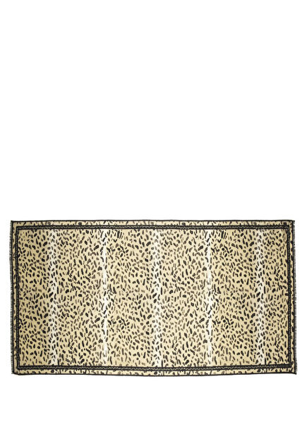 Leopard Beige Wool Silk Long Scarf Kadın Eşarp