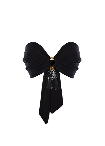 Mari Linen Blend Black Women's Short Bustier