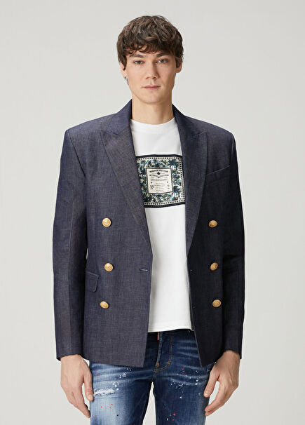 Lacivert Kruvaze Denim Ceket