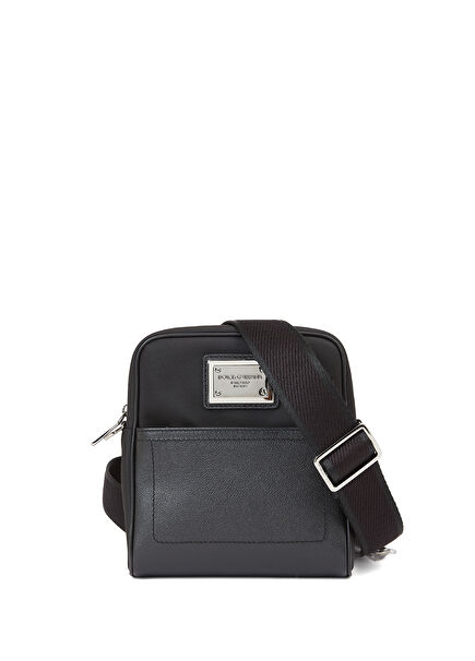 Black Logo Detailed Mens Shoulder Bag
