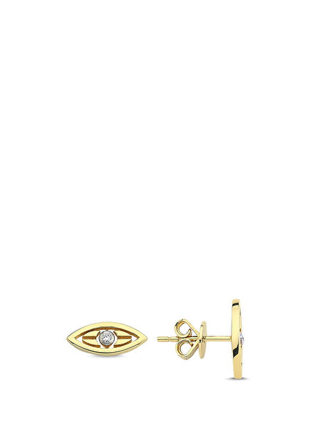 Mini Macu Evil Eye Pırlantalı Kadın Altın Küpe