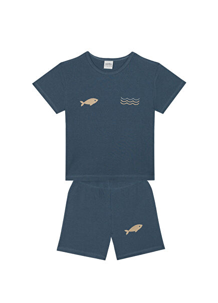 Minik Denizciler Lacivert Kısa Kollu Erkek Çocuk Pijama Takımı