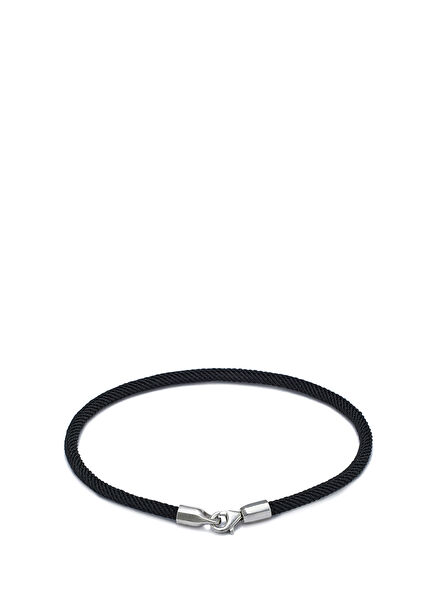 Silver Black Woven Men's Bracelet