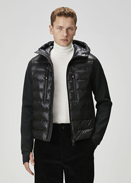 Siyah Kapüşonlu Garni Detaylı Mont