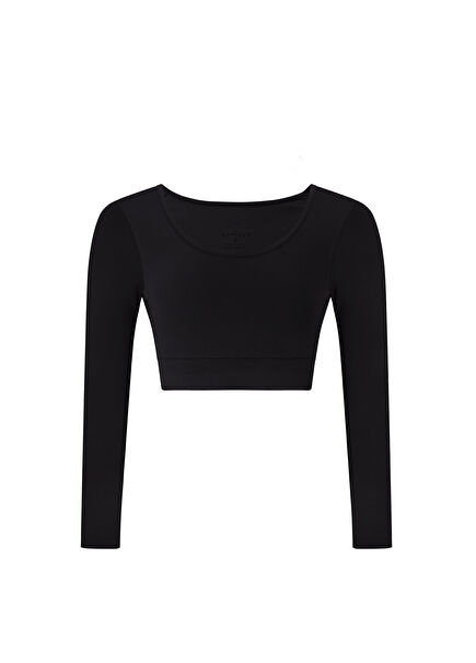 Siyah Uzun Kollu Kadın Crop Spor Body