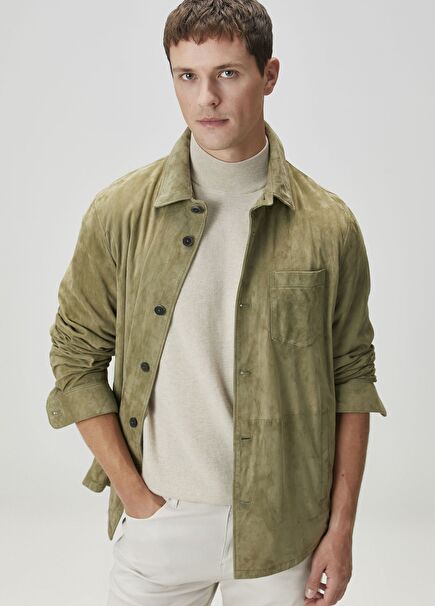 Yağ Yeşili Süet Gömlek