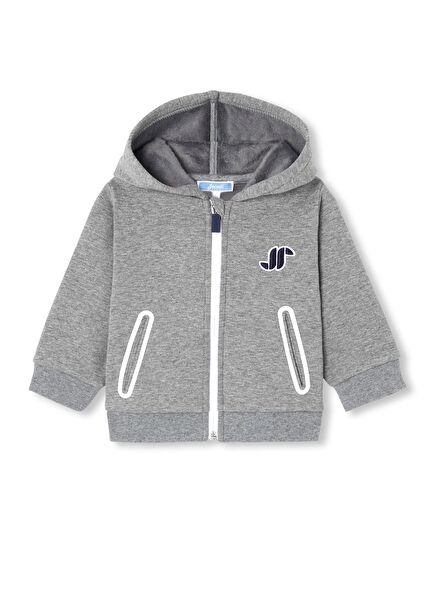 Grey Fleece Zipper Hooded Baby Boy Sweatshirt