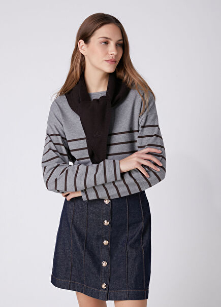 Gri Kahve Çizgili Sweatshirt