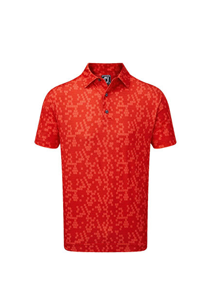 Kırmızı Dijital Kamuflaj Baskılı Polo Yaka Kısa Kollu Erkek Golf T-Shirt