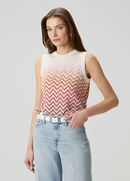 Salmon Pink Zigzag Jacquard Blouse