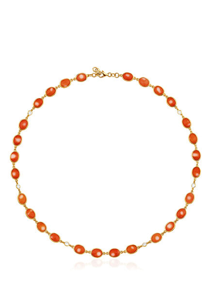 Coral and Diamond 18K Gold Women's Necklace