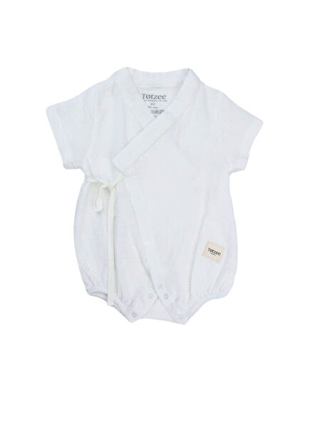 Ekru Müslin Kısa Unisex Bebek Kimono Tulum