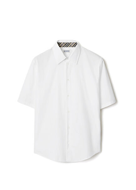 Ros White Cotton Slim Fit Short Sleeve Men's Shirt