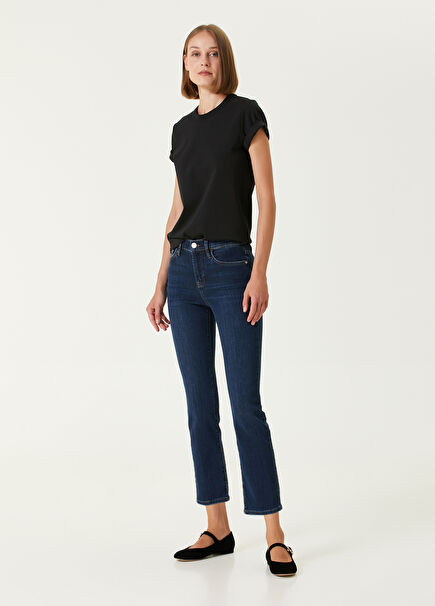 High Straight Dark Blue Cropped Jeans