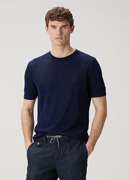 Navy Blue Short Sleeve Sweater