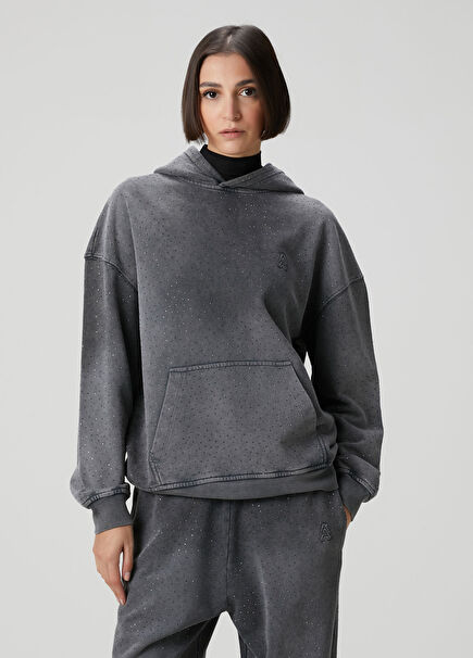 Oversize Antrasit Hotfix Detaylı Sweatshirt