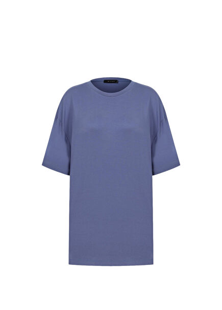 Mavi Viskon Oversize Dökümlü Kısa Kollu Kadın T-Shirt