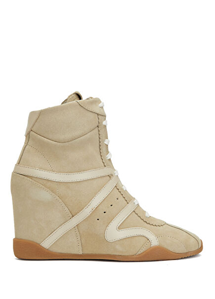 Krem Platformlu Kadın Süet Sneaker