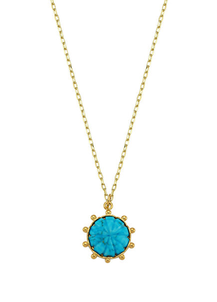 Turquoise Taşlı 14 Ayar Yellow Gold Kadın Altın Kolye