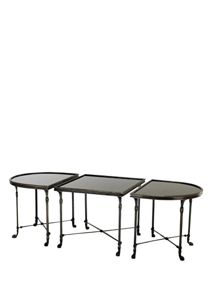 Grand Sablon Siyah Cam 3'lü Orta Sehpa