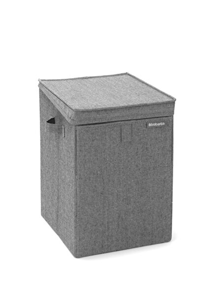 Black Fabric Double Function Laundry Basket with Lid 35 Lt