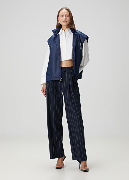 Navy Blue Striped Wool Pants