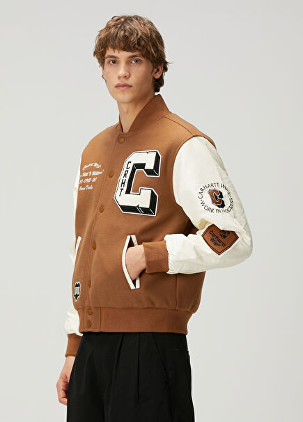 Brown Logo Detail Bomber Jacket
