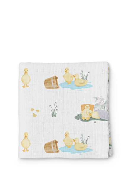 %100 Pamuk Petits Caneton Müslin Bebek Bakım Örtüsü 120 x 120 cm