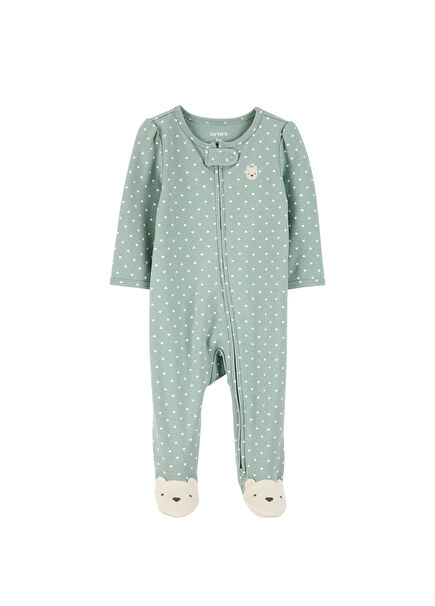 Yeşil Pamuklu Fermuarlı Patikli Kız Bebek Uyku Tulumu