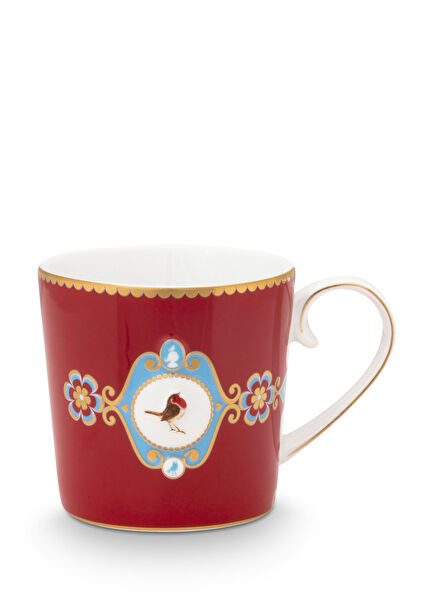 Love Birds Kırmızı Madalyon Desenli Porselen Kupa