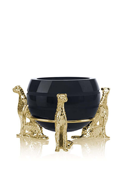 Siyah Gold Çita Detaylı Cam Mumluk