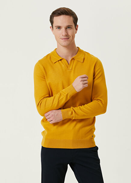 Hardal Açık Polo Yaka Triko