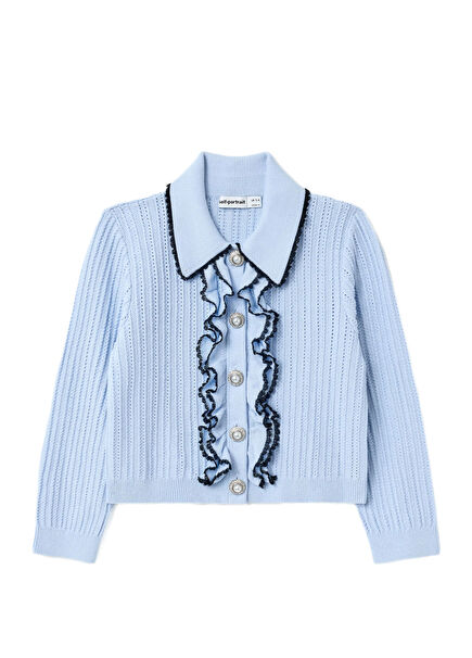 Blue Ruffled Edge Girls' Cardigan