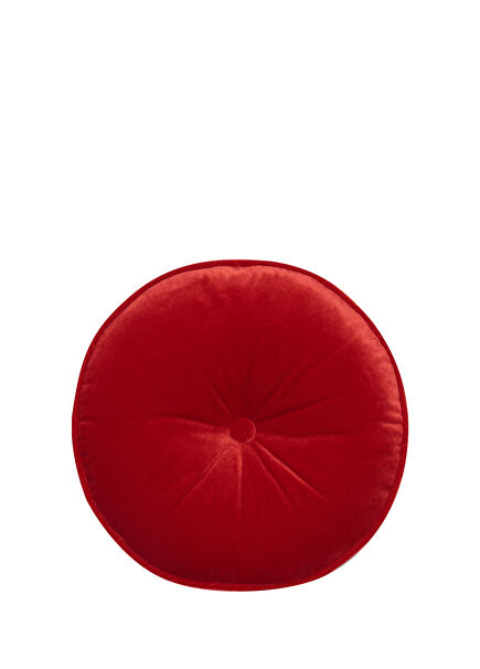 Round Button Detailed Red Velvet Pillow 35x6 cm