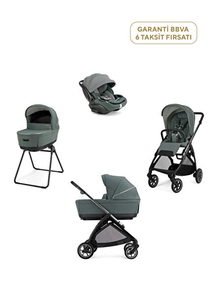 Electa Plus Studio Grey Baby Stroller and Darwin Recline Evo 4-Piece Travel System Baby Stroller with Baby Lap