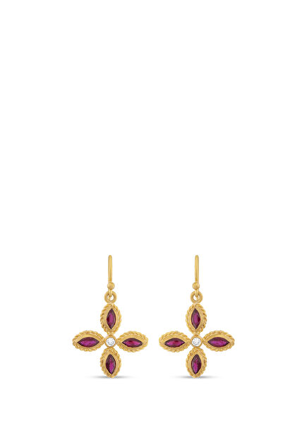 Marquise Ruby and Diamond 24K Gold Women's Earrings