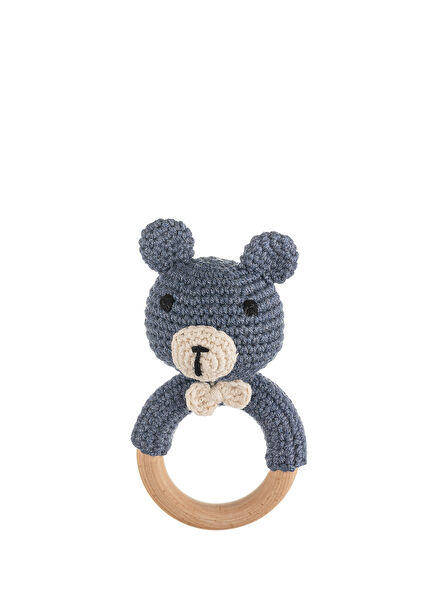Cuddly Navy Blue Bear Rattle Amigurumi