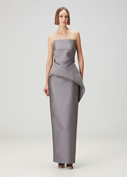 Grey Maxi Taffeta Evening Dress